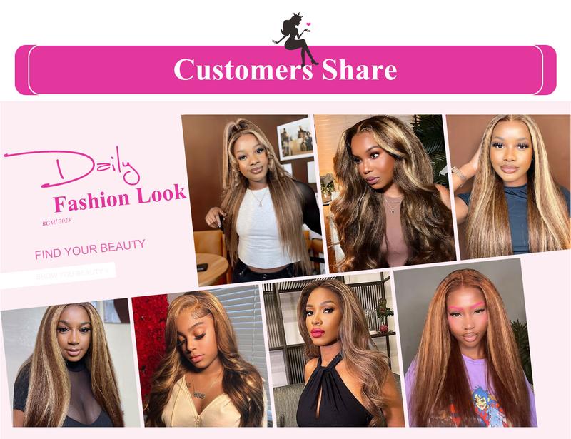 BGMgirl Highlight Brown Kinky Straight 6*4 Wear Go Glueless Pre Plucked Pre Cut Lace Closure Colored Wig Human Hair Wig eve valentines day gift