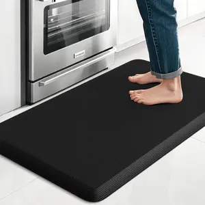 Kitchen Mat, Cushioned Thick Floor Comfort Mat, with Non-Slip Bottom, Water & Stain Resistant, Easy Clean Standing Desk Mat for Kitchen, Sink, Office (17.3"x28", Black)