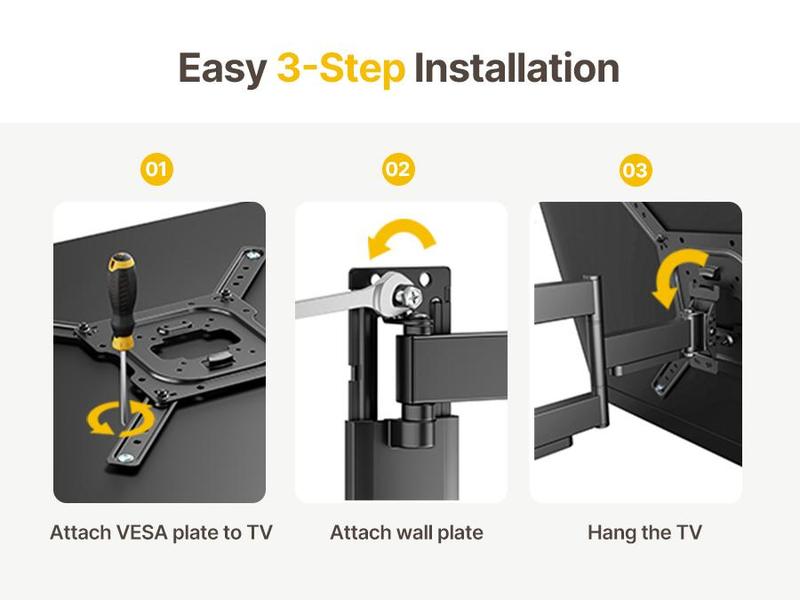 Full Motion TV Wall Mount for 13–95 Inch Flat & Curved TVs and Monitors, Swivel & Tilt Articulating Bracket, Holds up to 132 lbs, Perfect Center Design Adjustable