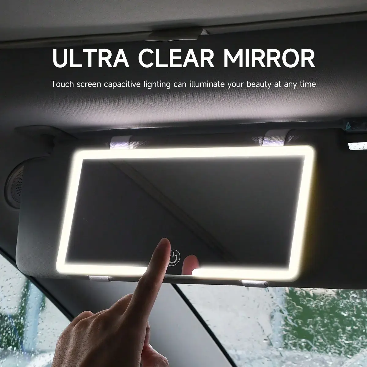 Fccemc Ultra Thin LED Car Makeup HD Mirror Sunshade Makeup Hanging Mirror USB Charge Sun Visor Dimmable Touchscreen Auto Interior Vanity Mirror For Women