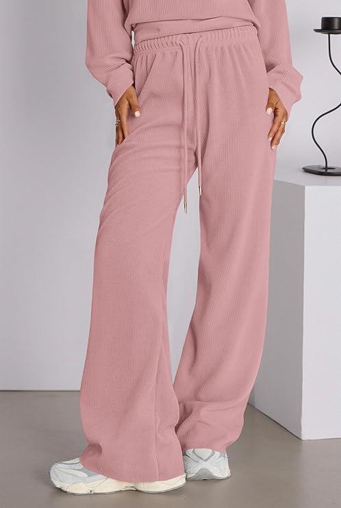 PrettyGarden Women's Mock Neck Knitted Two Piece Sets Fall Sweatsuit Long Sleeve Knit Tops Wide Leg Pants Lounge Set Airport Outfits,Comfy Womenswear