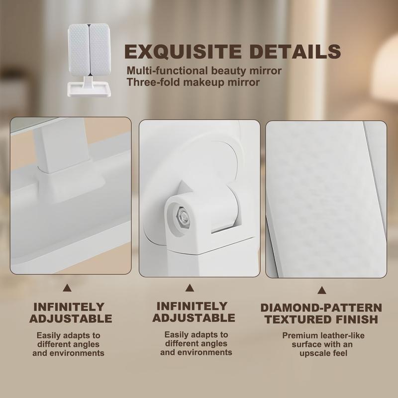 Foldable LED Makeup Mirror with 3 Light Modes（White/Warm/Natural Light），2X/3X Magnification，Adjustable Brightness Dimmable Touch Control，360° Rotating，Gift Box，Perfect Gift for Her， Portable