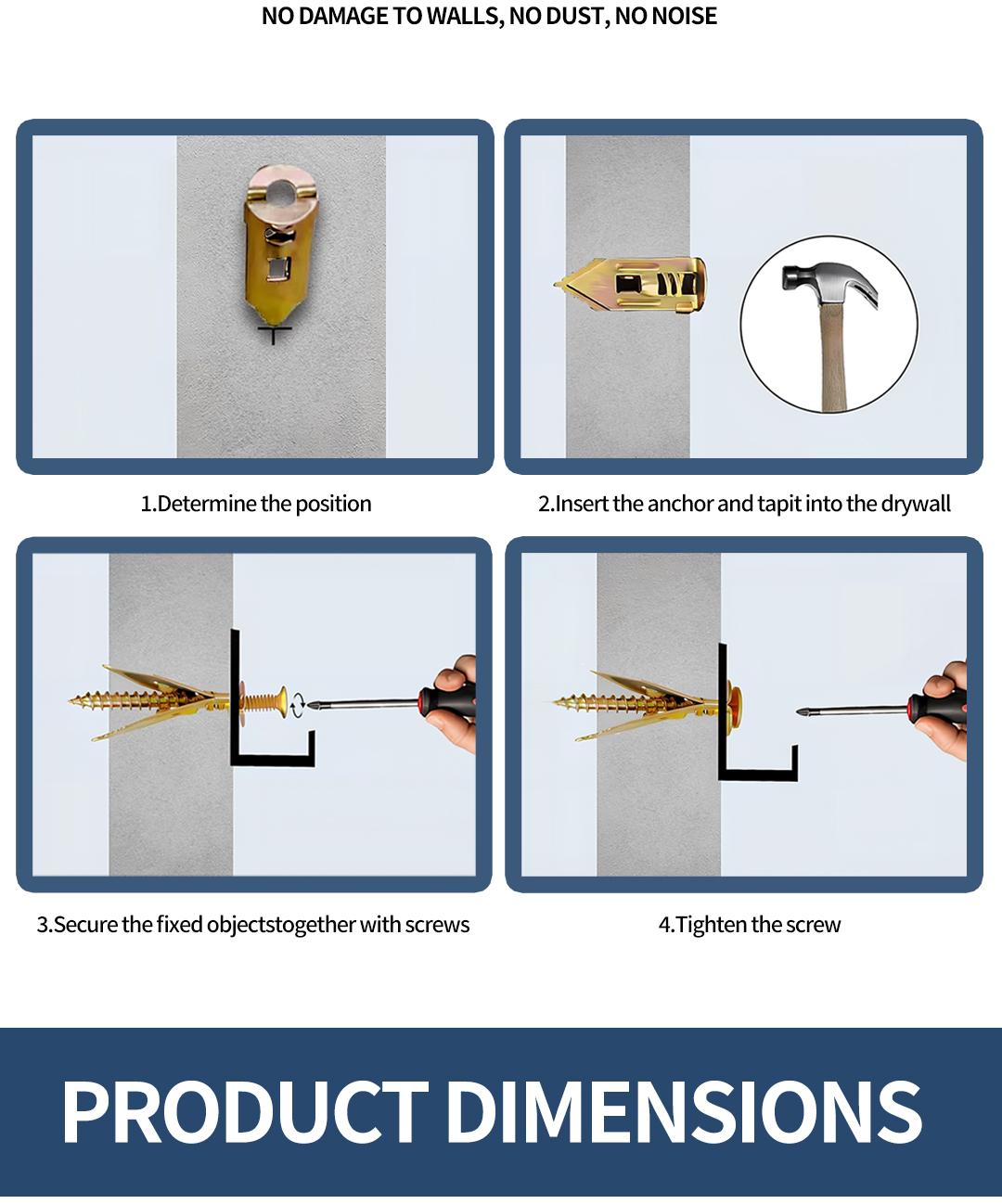 SOPAMI 80pcs Heavy Duty Self-Drilling Wall Anchor Kit No Drill Needed with Hooks & Brackets for Home Office Use Secure Stable Setup