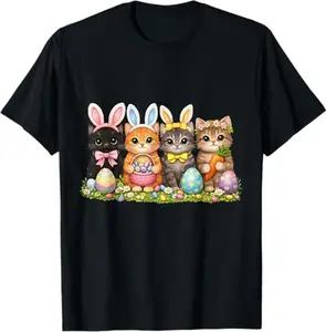 Funny Easter Cats Ears Bunny Eggs Spring for Women Men Kids T-Shirt