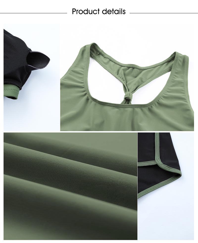 Aleumdr Womens Athletic 3 Piece Tankini Swimsuits with Shorts Swim Tank Tops with Sports Bra and Boyshorts Bathing Suits Sport Swimming Clothing Beach