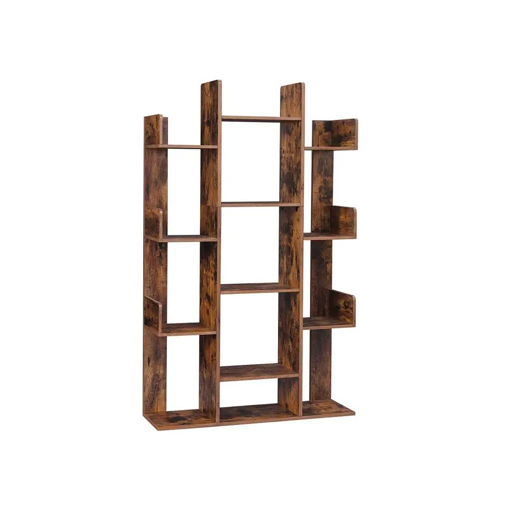 VASAGLE Rustic Brown Tree-Shaped Wooden Bookshelf - Stable Indoor Shelving Furniture for Living Room, Room Decor, Storage & Organizing Small Home Library Nooks