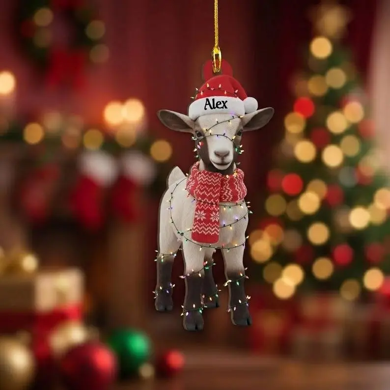 Personalized Goat Christmas Ornament: Custom Lights, Goat Lover Gift, Holiday Tree Decor