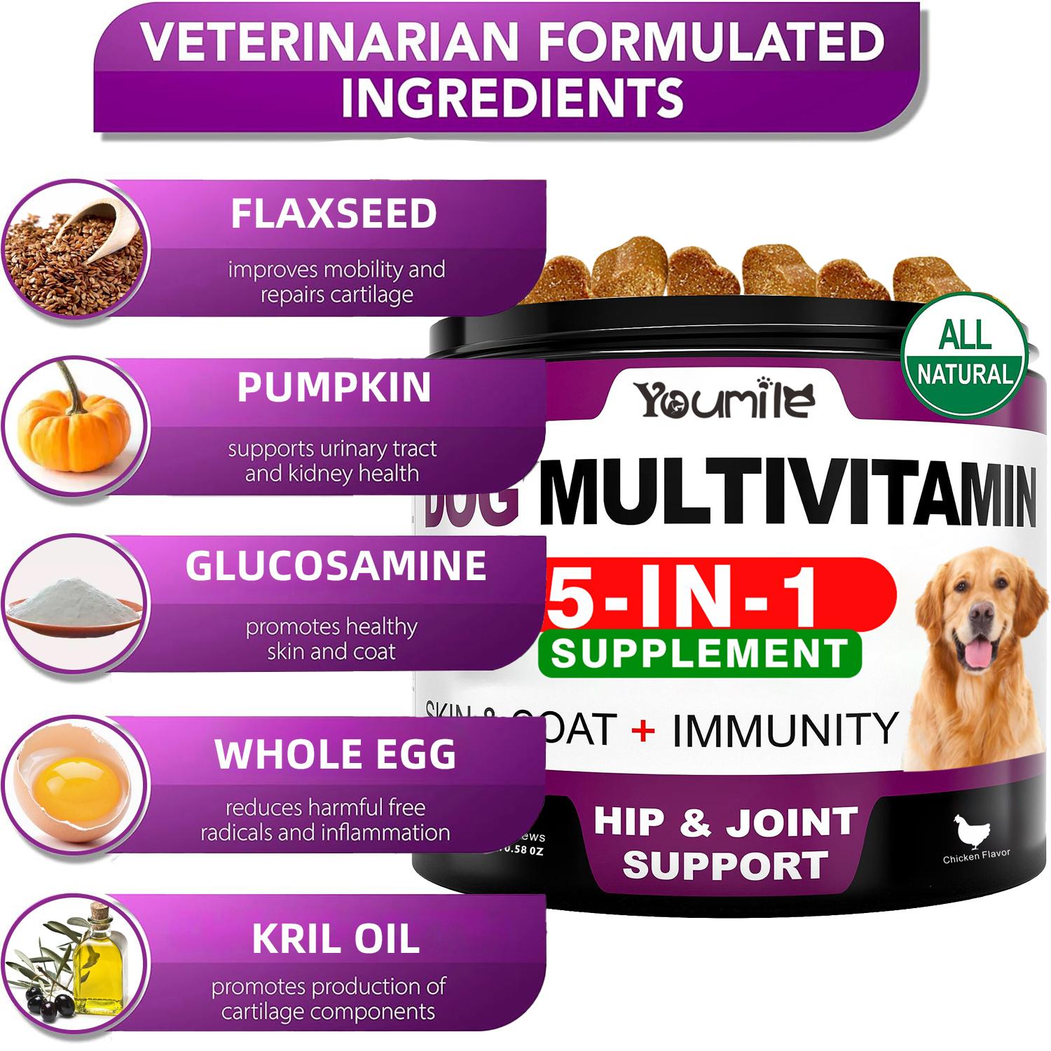 15-in-1 Dog Multivitamin Soft Chews Bulk Pack - Chicken Flavor, Probiotics & Gut Support, Immune Support, 120 Treats