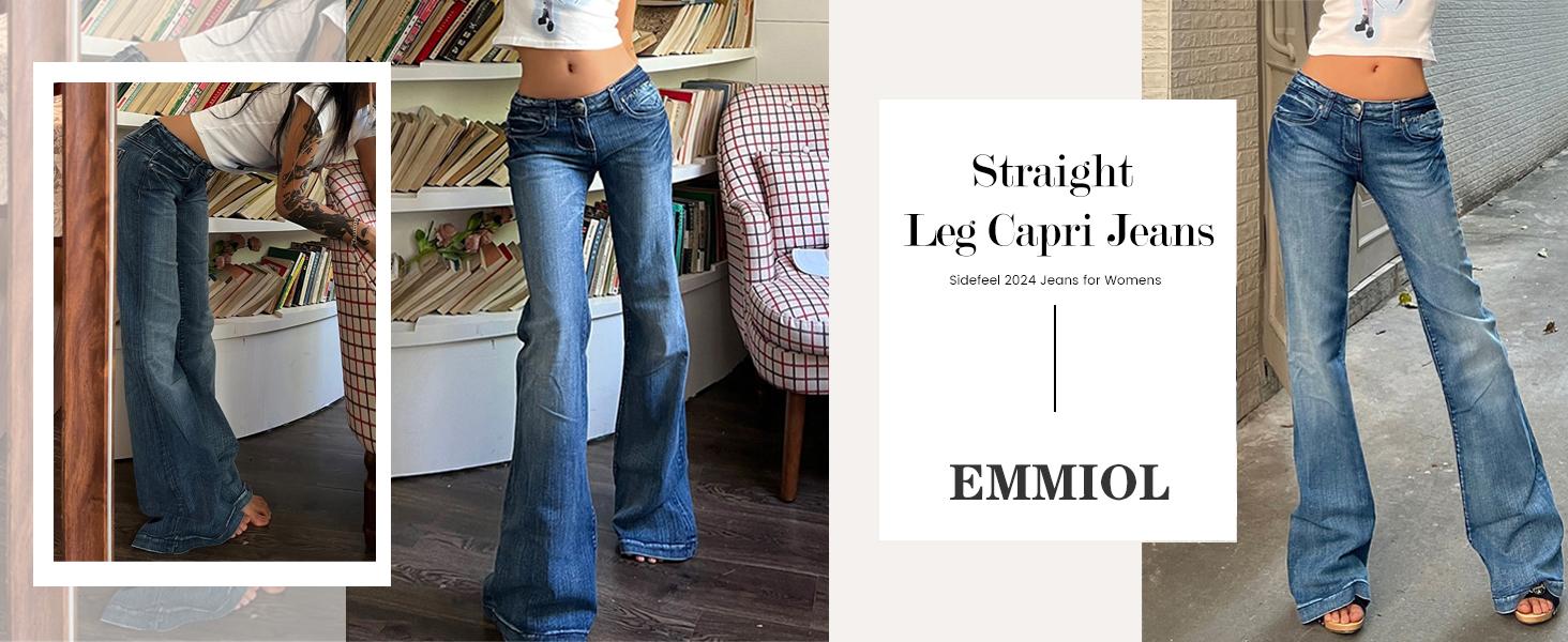 EMMIOL Women’s Y2K Vintage Denim Flare Jeans – Stretch Wide Leg Mid-Low Waist Casual Bootcut Jeans Outfit For Trendy Streetwear EMMIOL Women’s Y2K Vintage Denim Flare Jeans – Stretch Wide Leg Mid-Low Waist Casual Bootcut Jeans Outfit For Trendy Streetwear