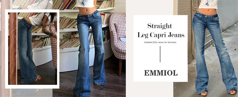 EMMIOL Women’s Y2K Vintage Denim Flare Jeans – Stretch Wide Leg Mid-Low Waist Casual Bootcut Jeans Outfit For Trendy Streetwear