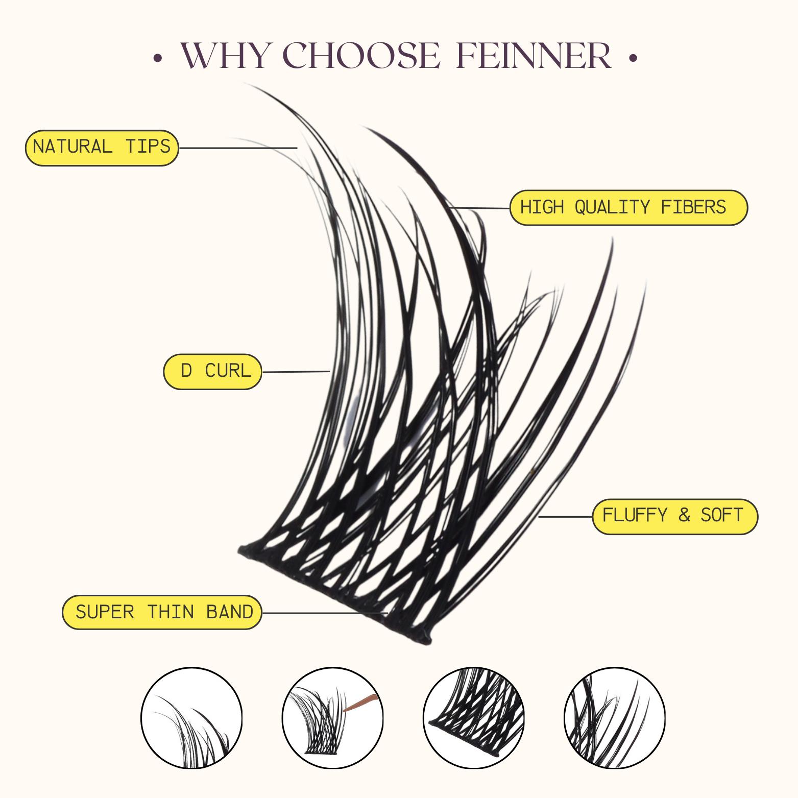 Feinner Classic DIY Lash Extension Kit Natural Look Waterproof with Bond Seal Remover Soft D Curl 8-16mm 8-12mm Mix for Beginners Friendly Salon Quality at Home Must-Have Cluster