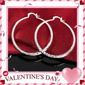 925 Sterling Silver plated Hoops & Loops   Diamond-Cut Hoop Earrings for Women| Hypoallergenic  Silver plated Hoops,50mm Valentine's gift