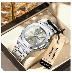 POEDAGAR Luxury Military Man Watch Square Waterproof Luminous Date Week Men Watch Stainless Steel Quartz Men's Watches Reloj+box