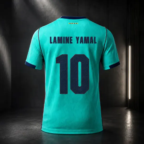 Barca Soccer Jersey 2026/27 Away Jersey, Lamine Yamal #10 Football Fan Jersey Turquoise Soccer Shirt Unisex Game Day Apparel,