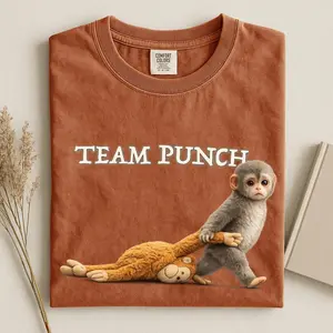 Team Punch Comfort Colors® T-Shirt – Baby Monkey Punch Sweatshirt – Baby Monkey Holding Plush Toy Hoodie