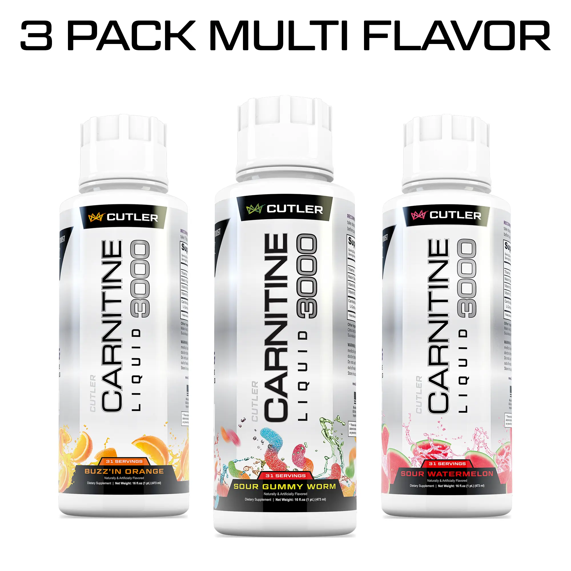 Cutler Nutrition 3 Pack Multi Flavor Carnitine Liquid 3000 Energy Sport Beverage Drink Variety Pack US Edition