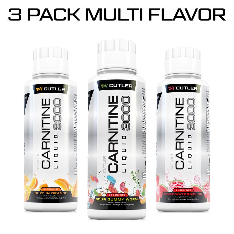 Cutler Nutrition 3 Pack Multi Flavor Carnitine Liquid 3000 Energy Sport Beverage Drink Variety Pack US Edition