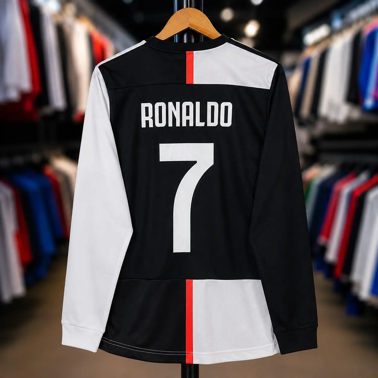 CR7 - #7- Long Sleeve 2019 2020 Retro White Black Jersey Trikot Maglia