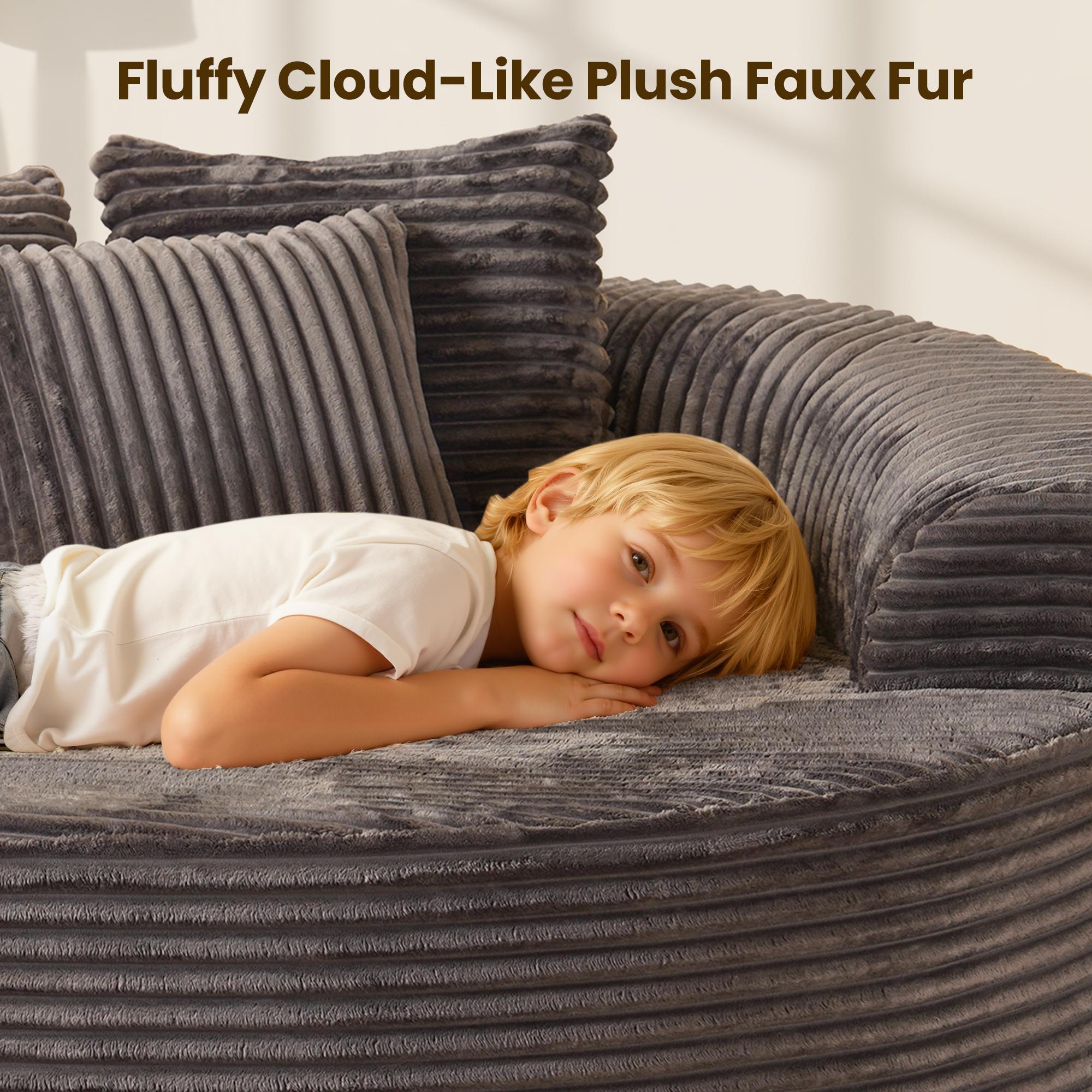 【Black Friday & Cyber Monday Deal】OOSWIFT 59" W Corduroy Single Foam Sofa, Oversized Round Chair with Pillows, Modern Sleeper for Living Rooms, Lounges, Nurseries and Projection Rooms, Wide-Arm Lounge Chair Armchair