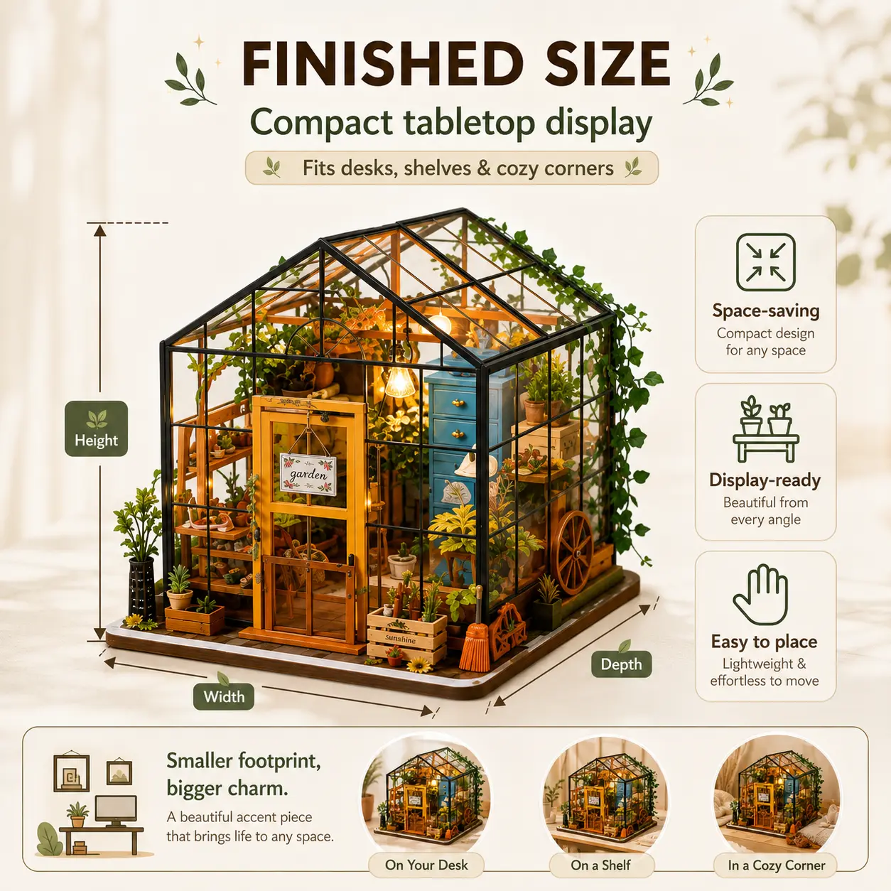 【Rolife】DIY Miniature Greenhouse Kit with LED Light - Cathy’s Flower House Craft Miniature Set, Build Your Own Tiny Plant House Model, Desk Shelf Decor, Creative Gift for Plant Lovers, Stress Relief Toy