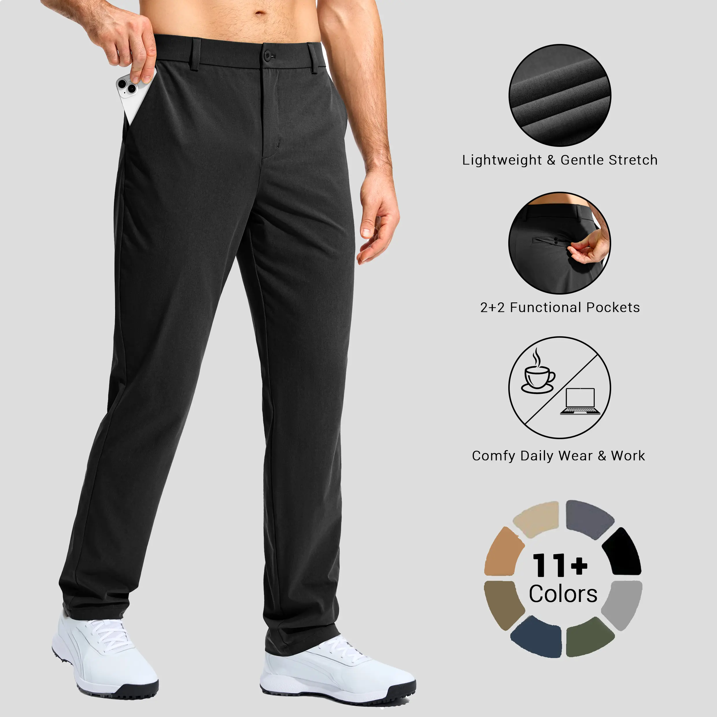 G GRADUAL Men's Golf Pants with 4 Pockets 30"/32"/34" Stretch Dress Quick-Dry Work Travel Slacks Menswear Comfy Casual Business Men's Pants for Versatile Occasions Classic Chino Pants Casual Fit Trousers