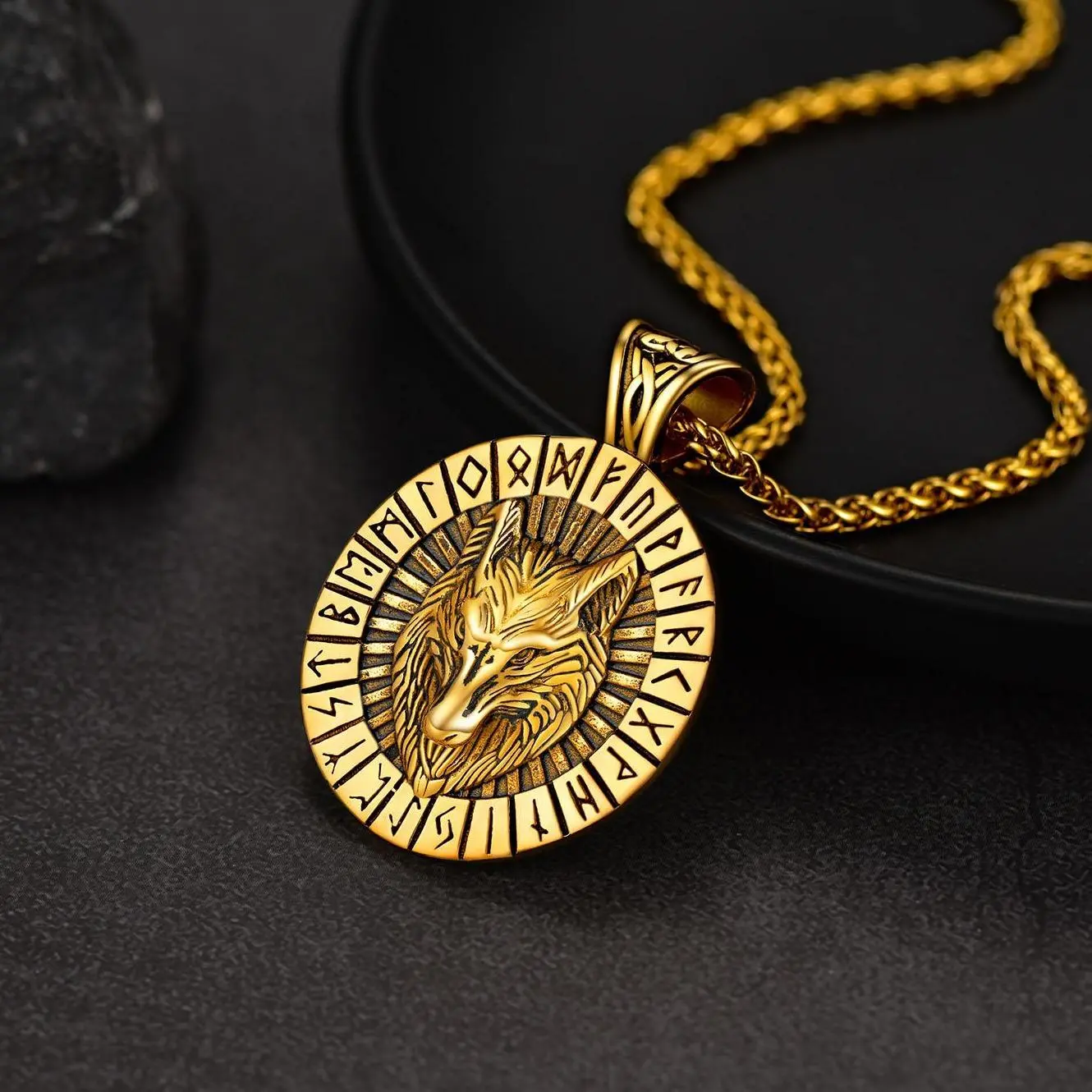 U7 Viking Fenrir Wolf Necklace, Norse Rune Amulet Jewelry for Men with Mystery, Strength & Endurance Symbolism, Ideal for Birthday & Thanksgiving Gifts, Father's Day