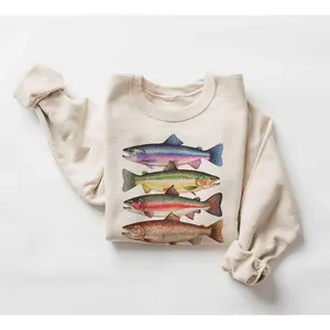 Abstract Colored Trout Row Sweatshirt - River Trout Fish Clothing - Flying Fish Gift - Bohemian unisex round neck sweatshirt