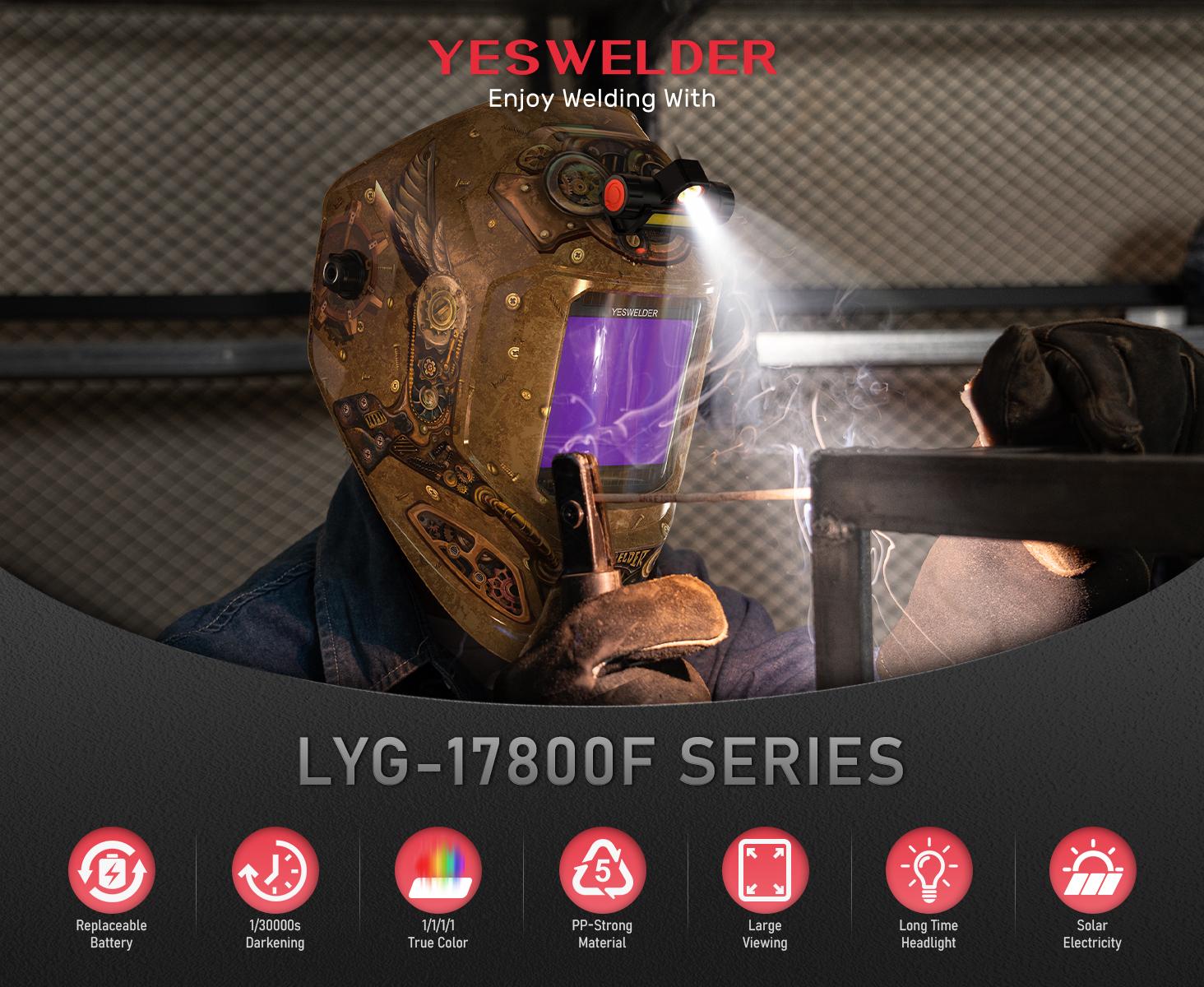 YESWELDER LYG-17800F Auto Darkened Welding Helmet with Rechargeable LED Light | 3.93"x3.66" Large Viewing Screen, 1/1/1/1 True Color Clarity | Wide Shade 4/5-9/9-13 Welding Hood for TIG MIG ARC Grind YESWELDER LYG-17800F Auto Darkened Welding Helmet with Rechargeable LED Light | 3.93"x3.66" Large Viewing Screen, 1/1/1/1 True Color Clarity | Wide Shade 4/5-9/9-13 Welding Hood for TIG MIG ARC Grind