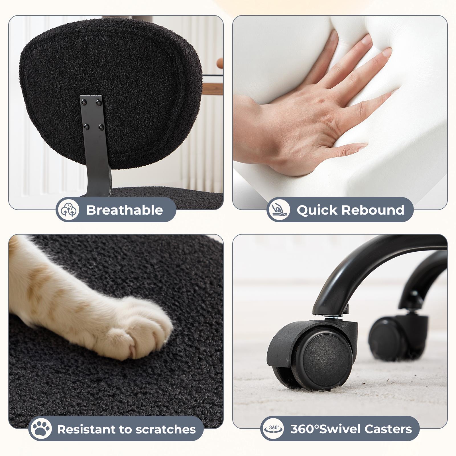 [SpringStatements] EBELLO Ergonomic Cross Legged Swivel Chair - Adjustable Height, Teddy Fabric, Back Support, Versatile for Home & Office Use