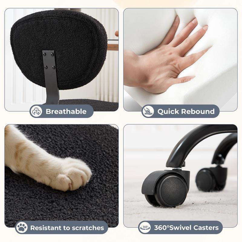 [Stock Up] EBELLO Ergonomic Cross Legged Swivel Chair - Adjustable Height, Teddy Fabric, Back Support, Versatile for Home & Office Use