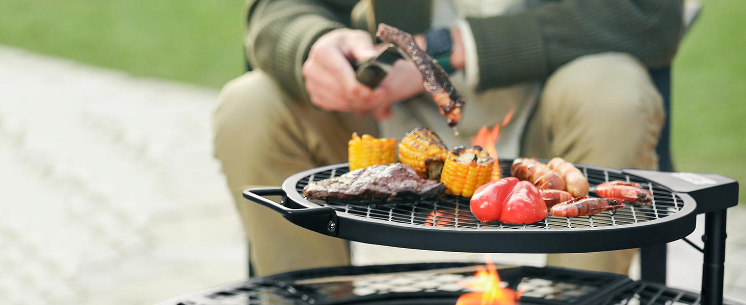 BALI OUTDOORS 2-in-1 Wood Fire Pit with Grill 360° Rotated for Backyard Camping Tailgating Party Heavy Duty Firepit