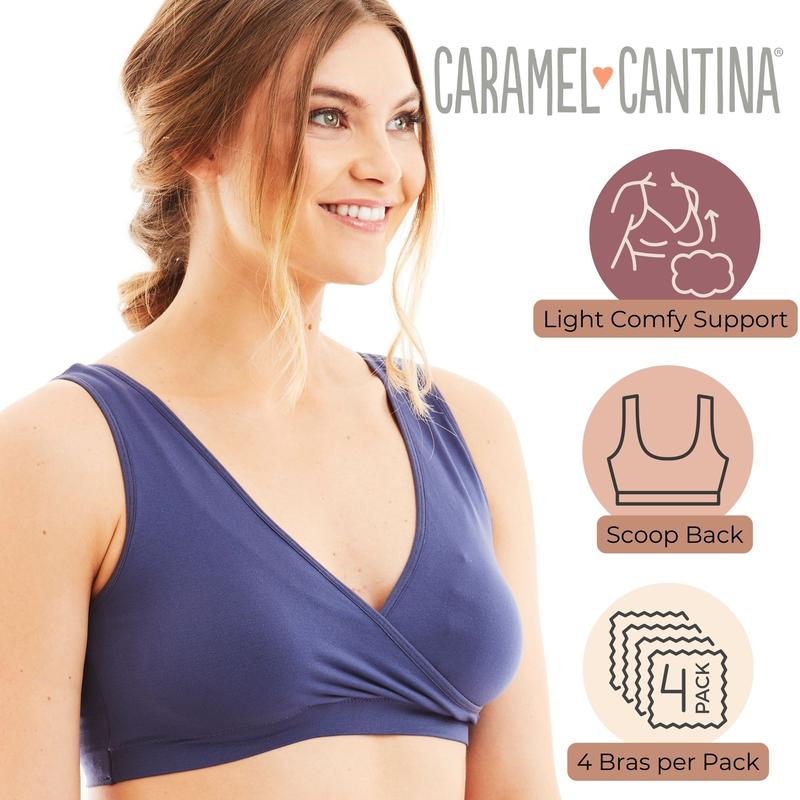 Caramel Cantina Nursing Bra Sleep Bralette Criss Cross Front Wide Straps Maternity