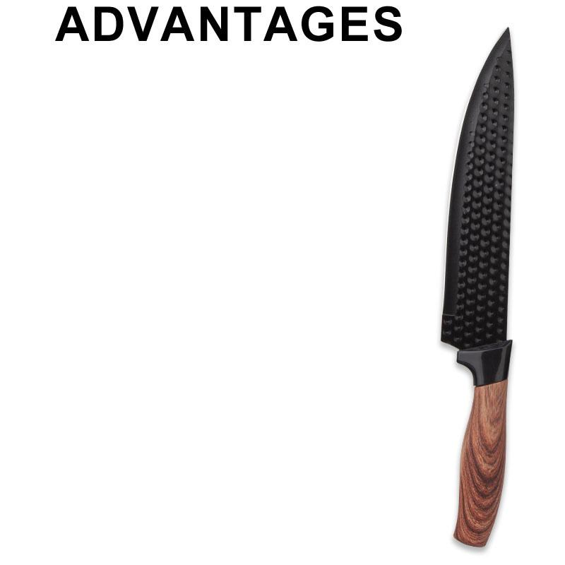 9-Piece Kitchen Knife Set - Black Chef Knife Set with Sharp Blades, Non-Stick Stainless Steel Cooking Knives Set, Ergonomic Wood Grain Handle, Aesthetic Kitchen Knives,Meat Knife Block