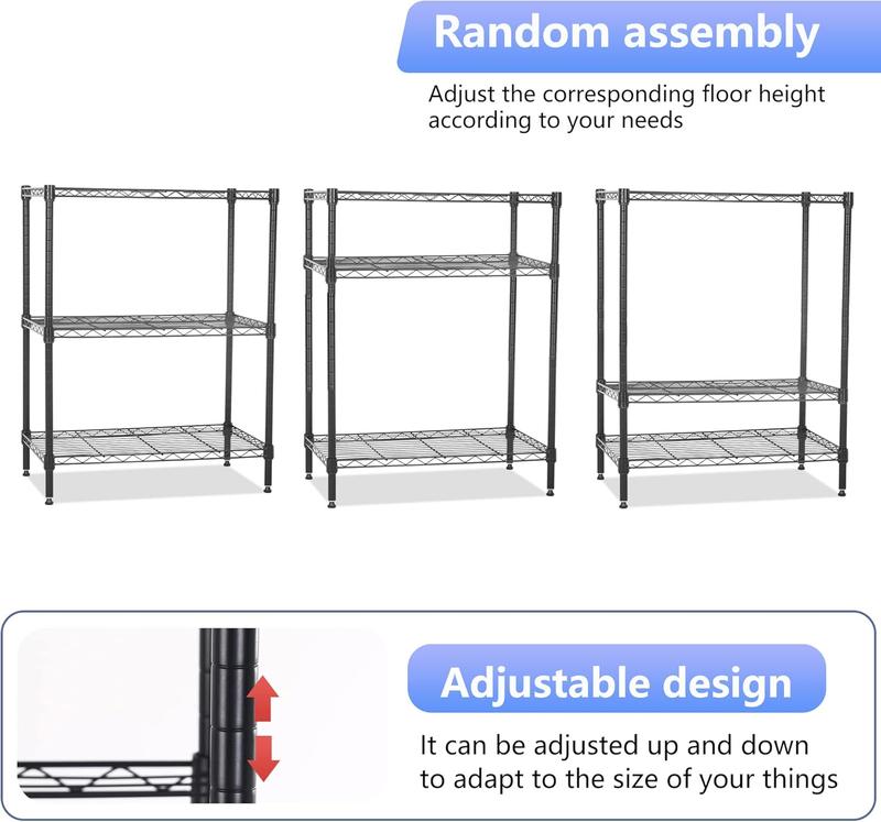 Wire Shelving Units Adjustable Metal Storage Rack 23D x 13W x 30H 3 Tier Pantry Shelves NSF Kitchen Shelf for Kitchen Garage Commercial Small Places,Black