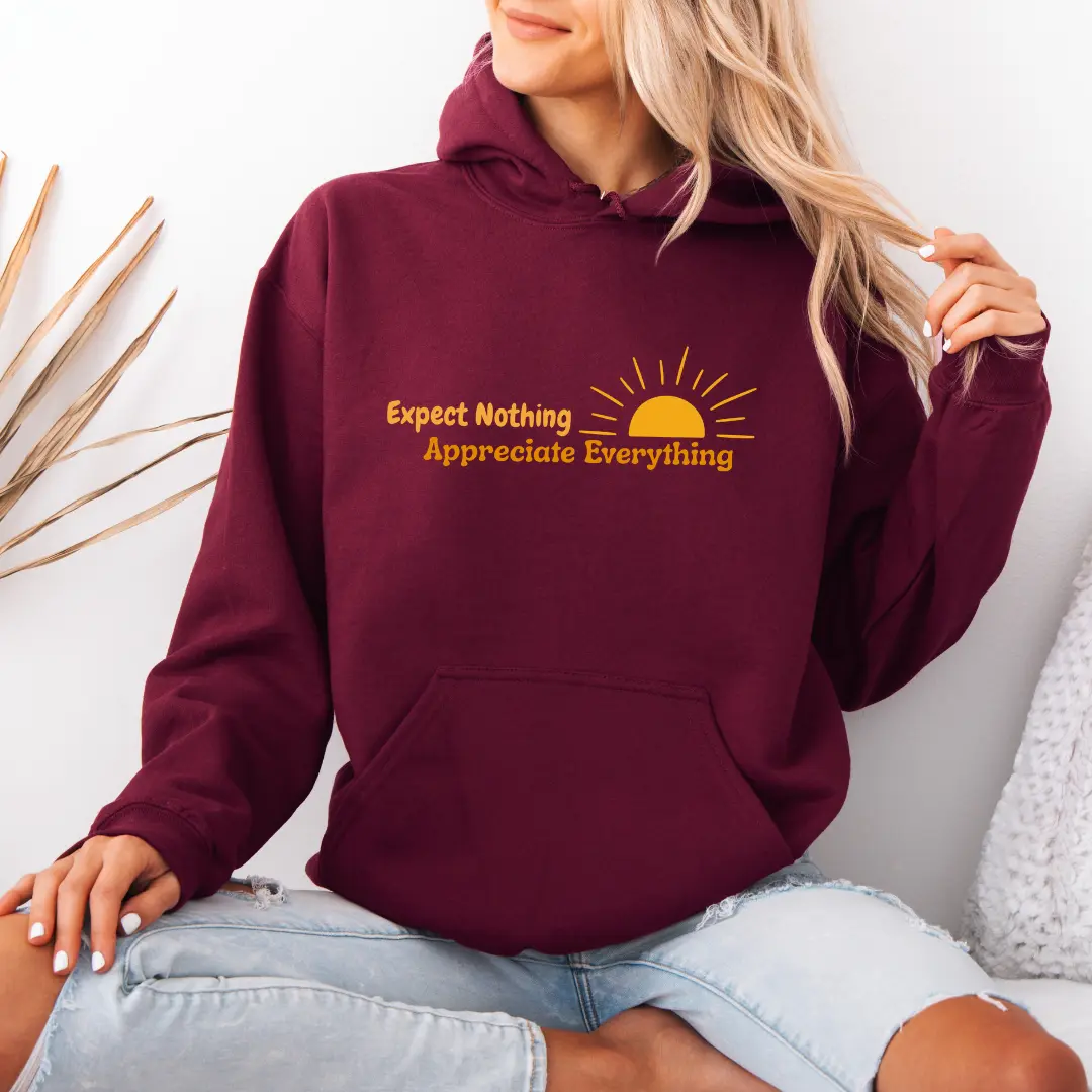 Gildan Women's Minimalist Motivational Quote Hoodie - Kangaroo Pocket, Seamless Fabric, Adjustable Pullover for Gratitude & Positivity