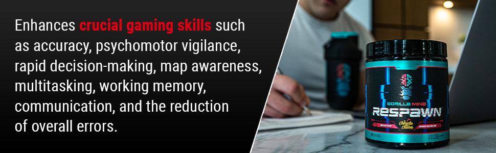 Gorilla Mind Respawn - Gaming Energy Drink Powder - Unmatched Energy,  Amplified Focus, Enhance Reaction Time (40 Servings) Beverage Sport