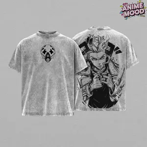 Enjin Gachiakuta Washed Tee – Heavy Cotton Oversized Vintage Graphic T-Shirt, Gritty Manga Antihero Streetwear, Cyberpunk Style Unisex Retro Top