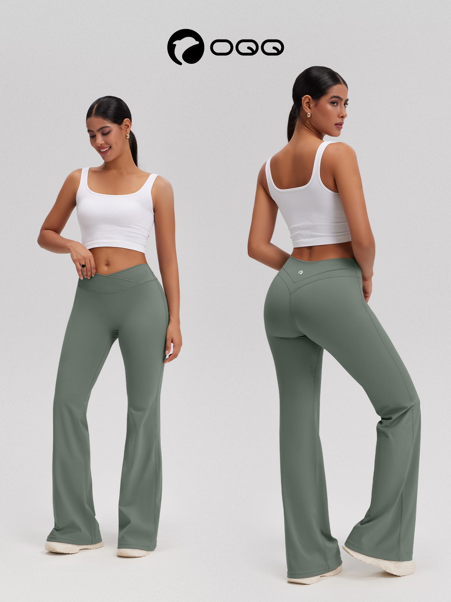 OQQ Women's High Waist Crossover Flare Pants V Back Seam Comfortable Fit Yoga Pants Vacation Outfits Bottoms Basic Minimalist Casual Trouser Leggings SpringStatements