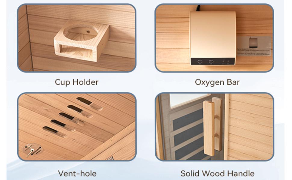 Aoxun Adult 1-Person Canadian Hemlock Wooden Sauna - 850W 120V Indoor Home Natural Look Relaxation Spa, Low-EMF Wellness, Bluetooth Speakers, Control Panel, Half Glass Design, Assembly Required