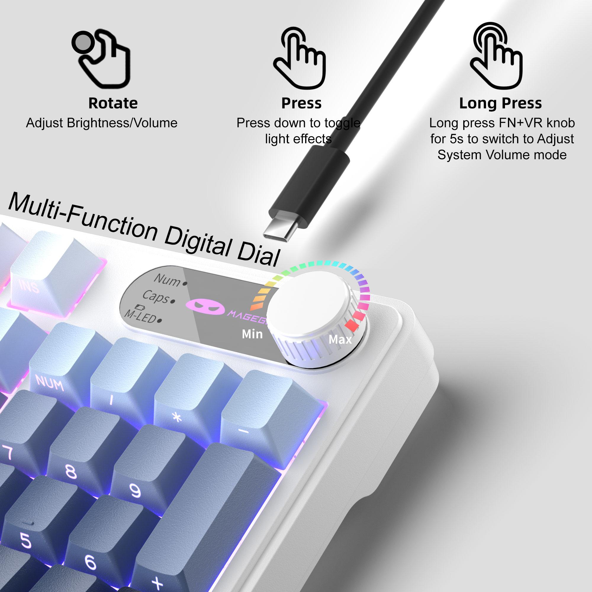 MageGee GK960 Multi-Functional Membrane Keyboard Wired RGB Lighting  Knob Ergonomic OEM Profile Side-Printed Keycaps Dual-System Support for Gaming Office