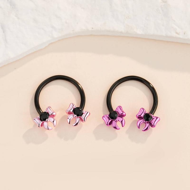 Oufer Lovely Bow Septum Daith Piercing Ring 16G 1.2mm 316L Stainless Steel 10mm Inner Diameter Body Jewelry with Pink and Black Options