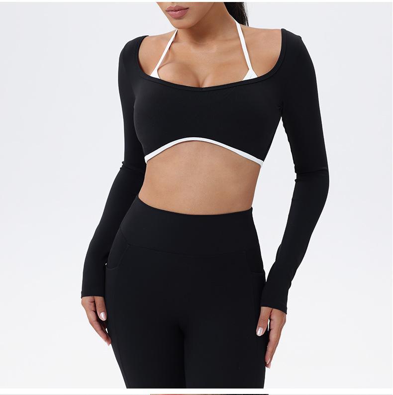 Workout Sets for Women 2 Piece Outfits Seamless High Waist Leggings Yoga Long Sleeve Crop Tops Athletic Gym Sets elegante  sport halter bra for gym workout sets for women