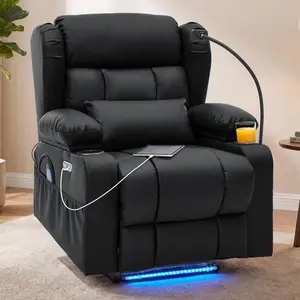 【JOYVELLEHEIM】Power Recliner Sofa with Massage & Heat, LED Theater Seating with USB Charging, Dual Cup Holders, Armrest Storage, Side Pocket & Winged Headrest for Home Theater ＆ RV, Available In a Variety of Colors and Fabrics Gaming Chair