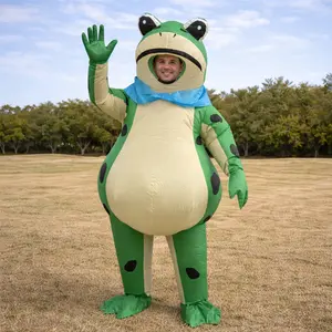 Adult Inflatable Frog Costume Funny Green Frog Suit Blow Up Animal Costume for Halloween Party Cosplay with Fan