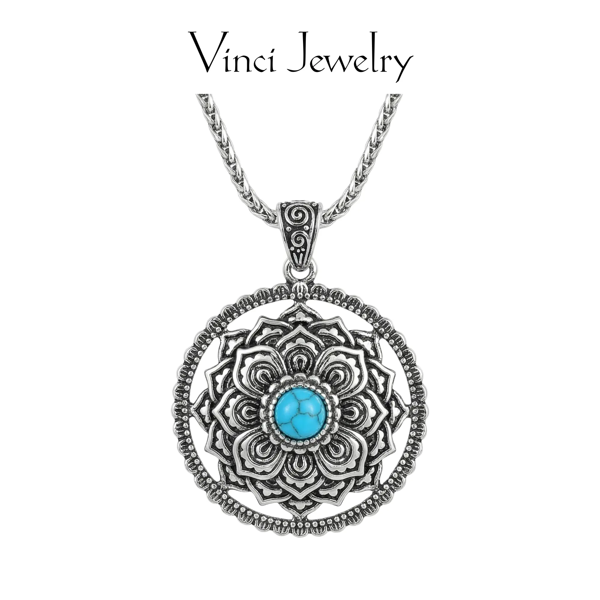 925 Vintage Lotus Necklace, Synthetic Turquoise Pendant, Synthetic Black Agate Sterling Silver Men's Necklace, Birthday Gift, Souvenir, or Spiritual Support Gift for Women, Meditation, Yoga, and Spiritual Jewelry, Valentine's Day Gift for Wife or Husband