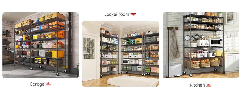 Raybee Storage Shelves with Wheels, 6 Tier Rolling Wire Shelving, Adjustable Metal Shelving Pantry Shelves with Capacity Garage Shelving Storage Organizer for Pantry, Kitchen, Closet Organizing Cabinet Rack