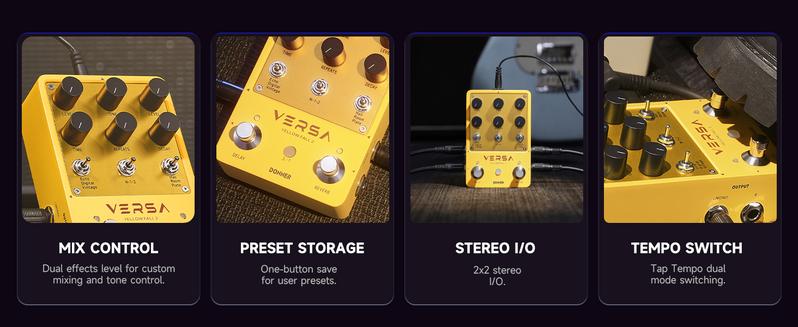 Donner Versa - Yellow Fall II 3x3 Reverb-Delay Combo Guitar Pedal with Tap Tempo