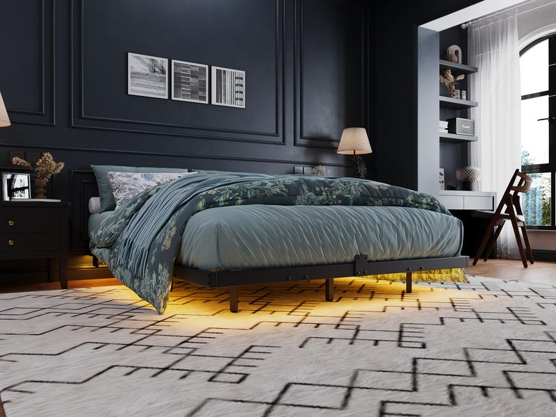 Yitahome Floating Bed Frame Full/Queen/King Size, LED Bed Frame with Charging Station, Metal Platform Full Bed with Heavy Duty Steel Slats Supports, No Box Spring Needed, Easy Assembly