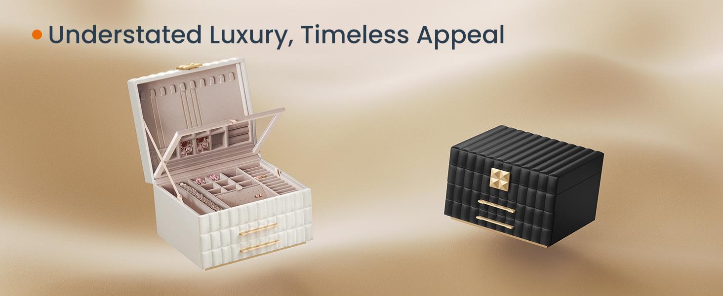 SONGMICS HOME ANAH Collection Jewelry Box with Mirror and Organizer - PU Surface with Stitching and Floating Effect - Gift Idea