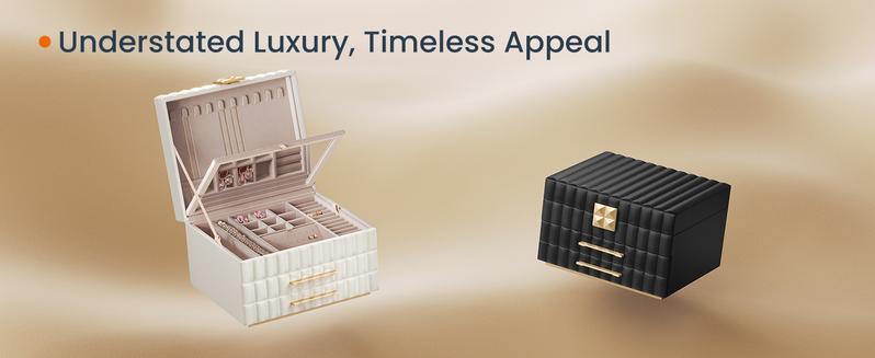 SONGMICS HOME ANAH Collection Jewelry Box with Mirror and Organizer - PU Surface with Stitching and Floating Effect - Gift Idea